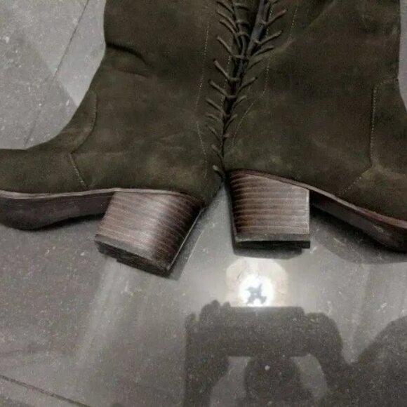 Green Suede Over the Knee Leather Boots - Picture 3 of 4